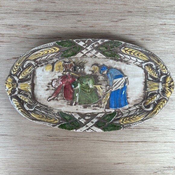 Ceramic Serving Bread Plate The Gleaners by Millet Women Gathering Wheat 11" L - Picture 8 of 9
